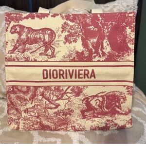 Christian Dior Red Ivory Woven Novelty Tote Bag